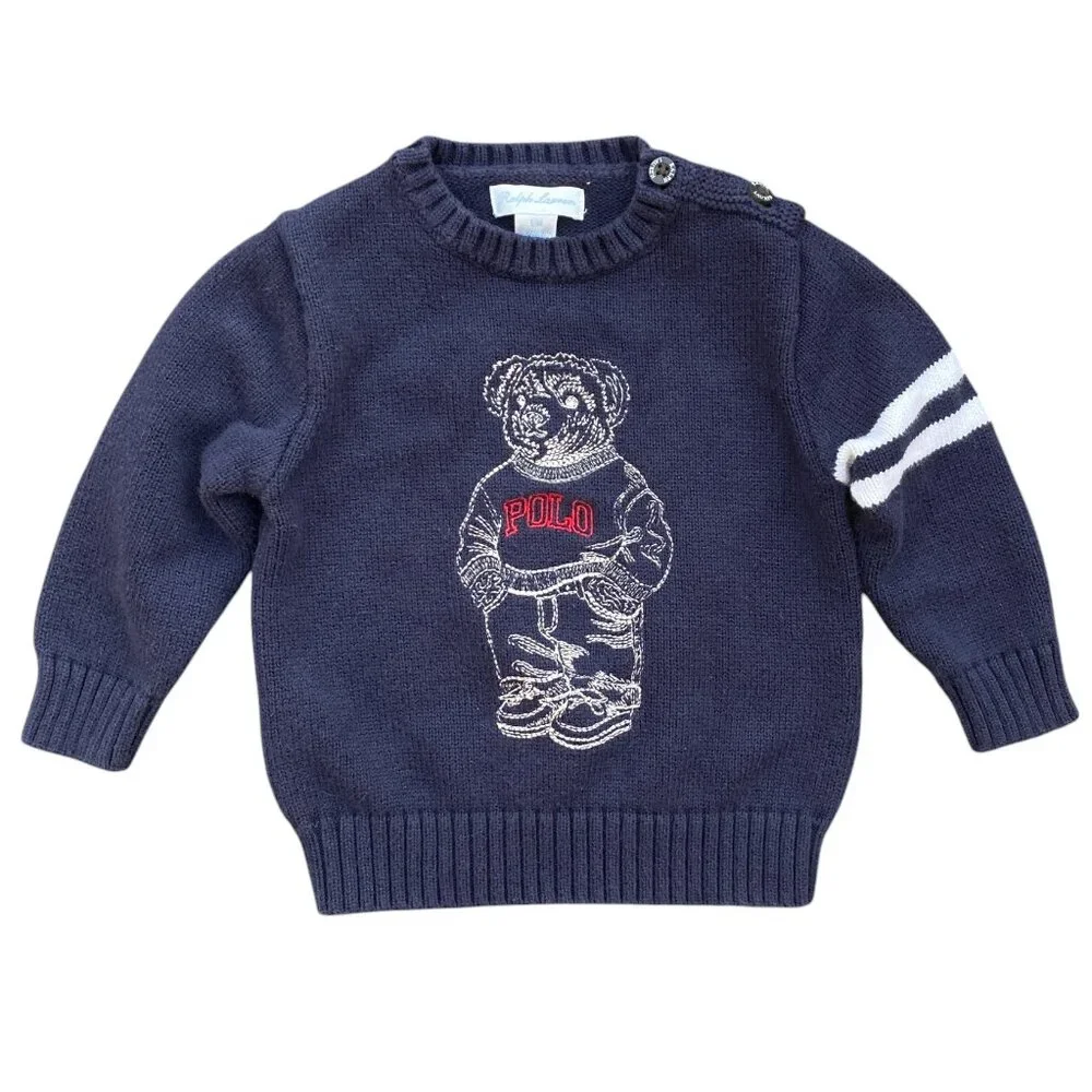 Ralph Lauren Embroidered Polo Bear Sweater Baby Sz 12mo Teddy Old Money Preppy